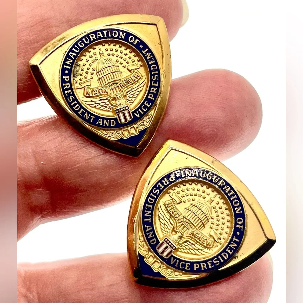 Vintage Nixon Agnew Inaguration of President Vice President Gold Tone Cufflinks